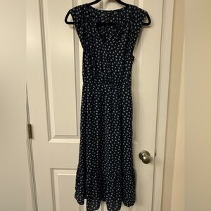 J. Crew Factory Dark Blue Patterned Midi Dress